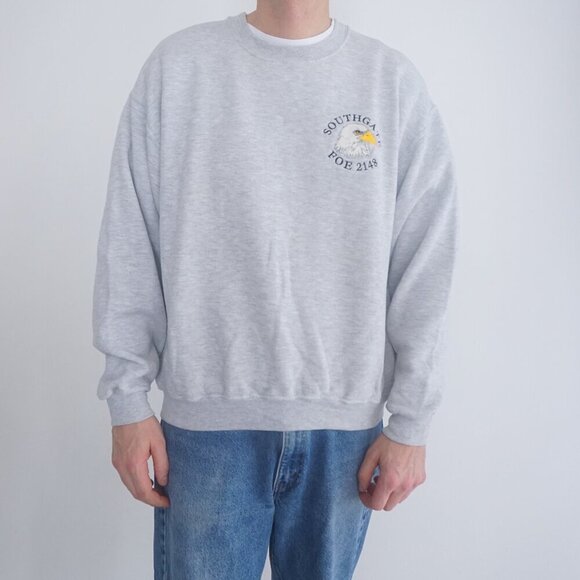 VTG '90S Jerzees Gray American Legion Auxiliary Eagle Southgate Foe 2148 Sweater - Picture 1 of 9